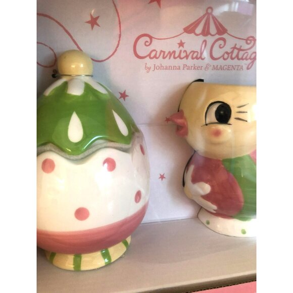 Johanna Parker Carnival Cottage Cream and Sugar Set Egg Chick Easter Decor NEW - Picture 3 of 3